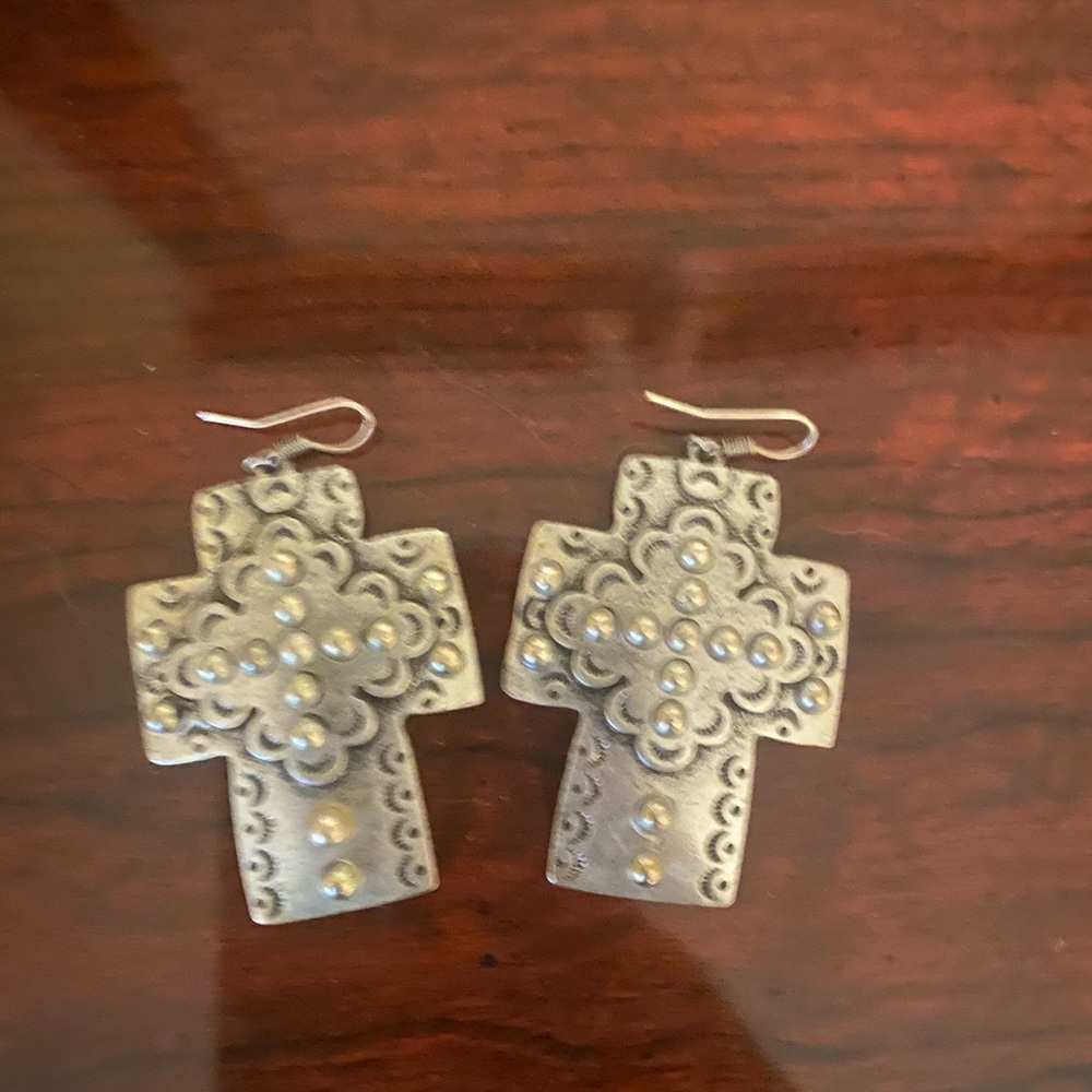 Silver cross earrings